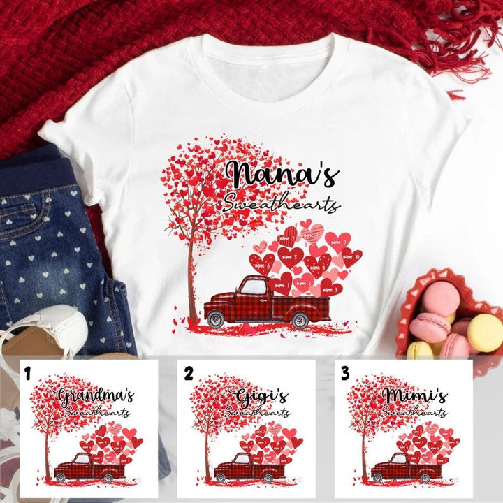 Personalized Grandma's Sweethearts Shirt, Truck Valentine Mimi Nana Mom Shirt, Valentines Day Gift For Grandma Nana Mimi