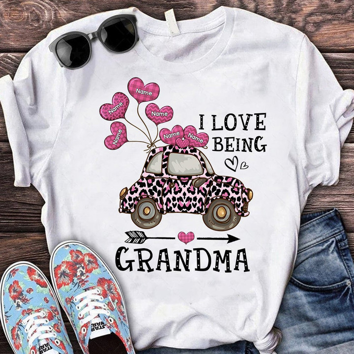 I Love Being Grandma Car With Heart Balloons Personalized Shirt For Grandma