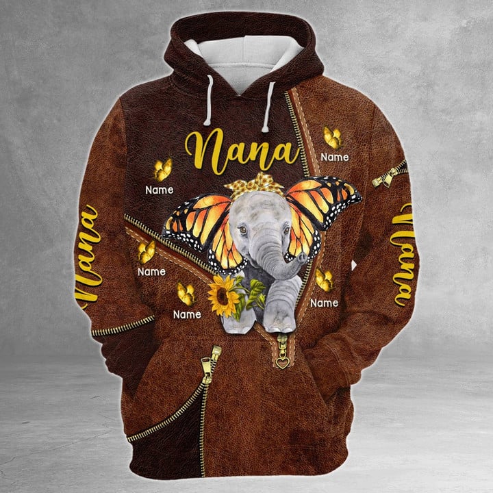 Cute Elephants with Butterfly Ears Personalized All Over Print Shirt, 3D Shirt For Grandma