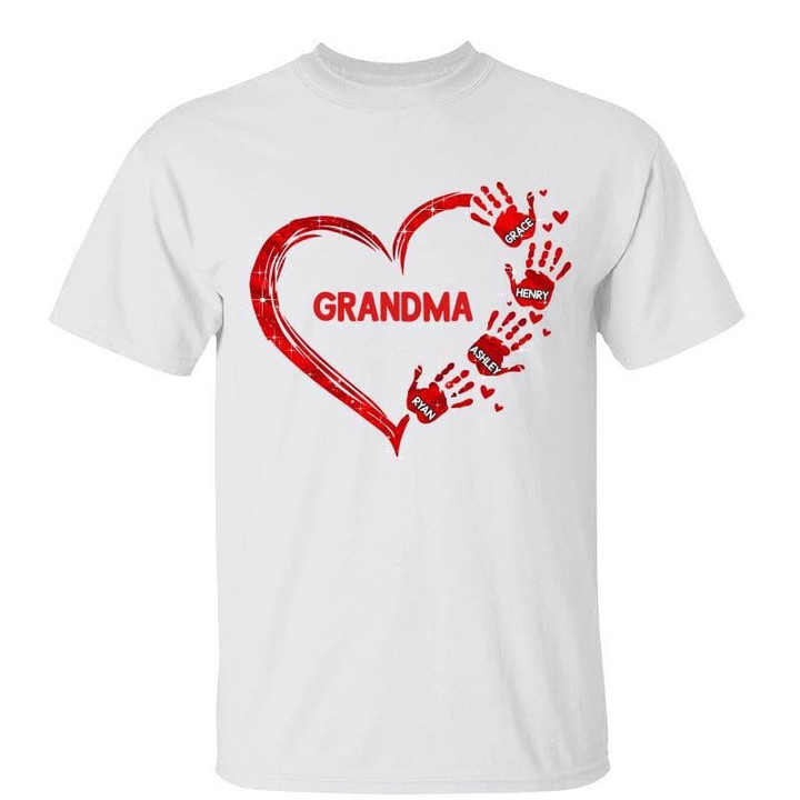 T-Shirt Valentine‘s Day Mom Grandma Heart Hand Print Personalized Shirt Classic Tee / White Classic Tee / S