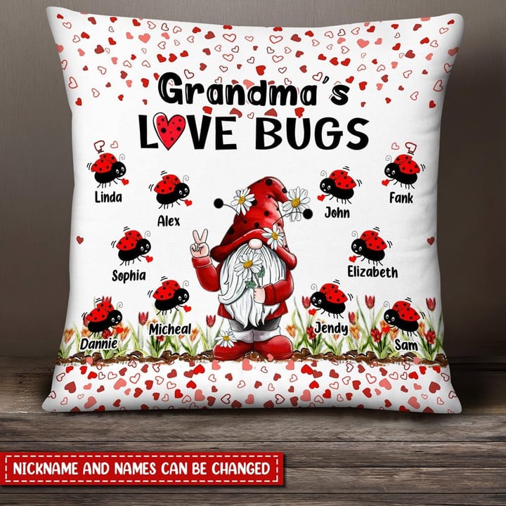 Grandma's Love Bugs Custom Nickname Kids' Name Gift For Grandma Pillow Ntk07jan22ny1 Pillow Humancustom - Unique Personalized Gifts 12x12in 