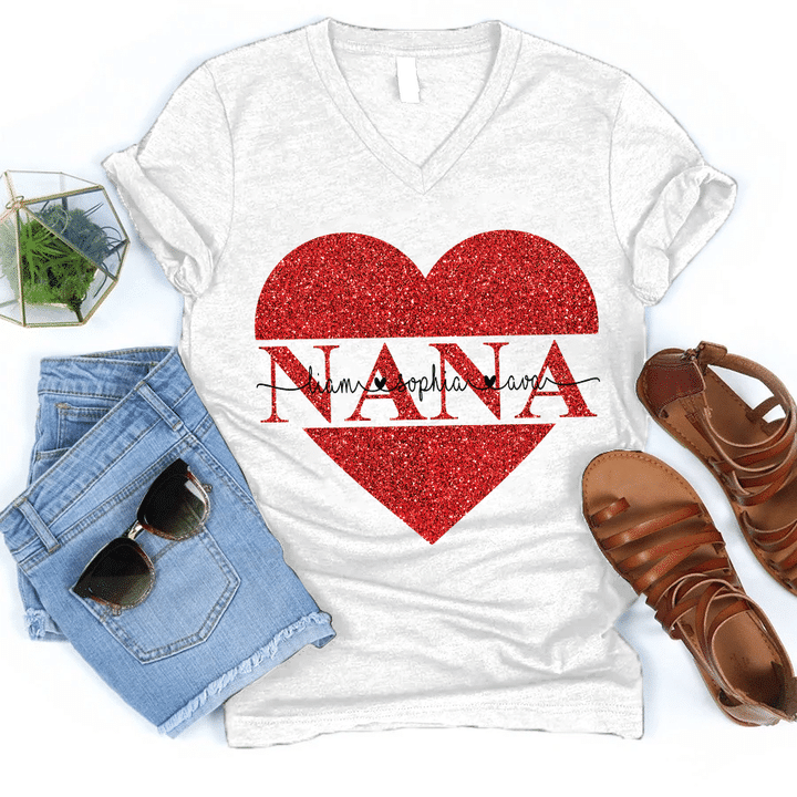Lovely Nana Heart Valentine | Personalized V-Neck Shirt