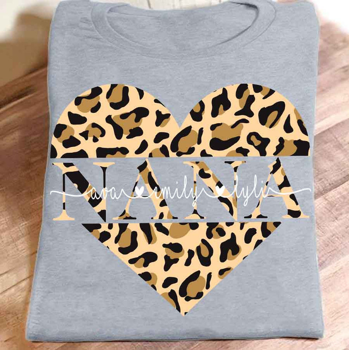Nana Heart Leopard | Personalized T-Shirt