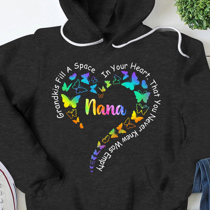 Grandkids Fill A Space In Your Heart That You Never Knew Was Empty Colorful Butterflies Heart Personalized Shirt For Grandma