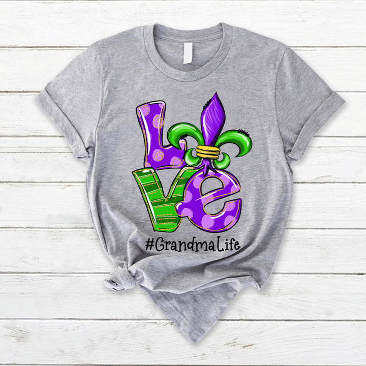 Personalized Love Grandma Life Gift Mardi Gras T-Shirt