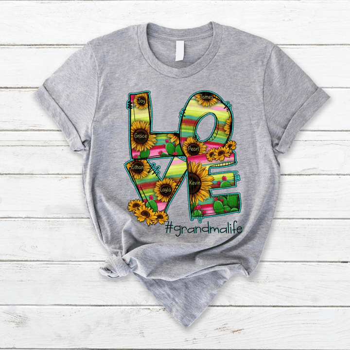 Personalized Love Cactus Grandma Life Sunflower T-Shirt