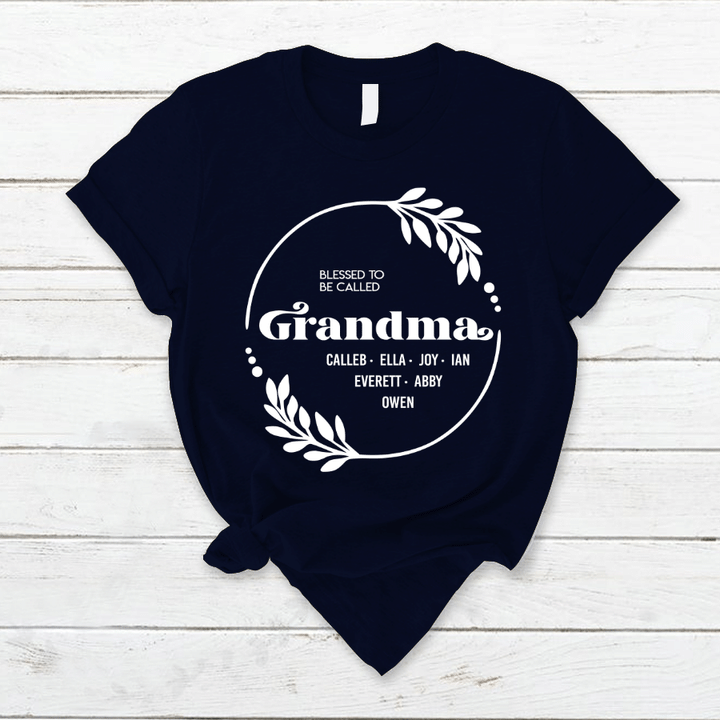 Personalized Blessed to be Called Grandma with Grandkids Names T-Shirt