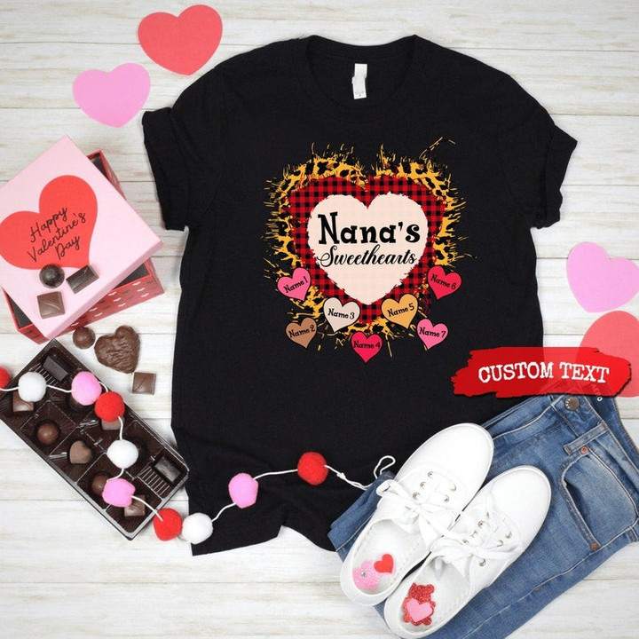 Personalized Grandma Nana's Sweethearts Valentine Day Shirt Mother's Day Gift Shirt Lucky Shirt Custom Grandkids Name T-Shirt