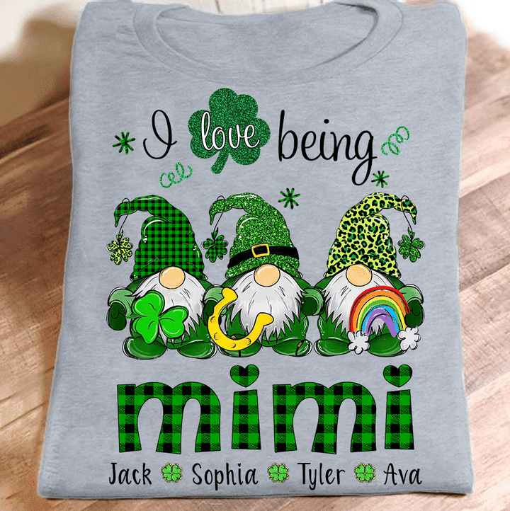 I Love Being Mimi With Grandkids Names - Patrick | Personalized T-Shirt