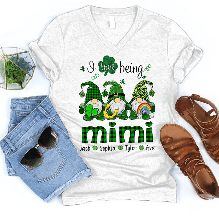 I Love Being Mimi With Grandkids Names - Patrick | Personalized V-Neck Shirt