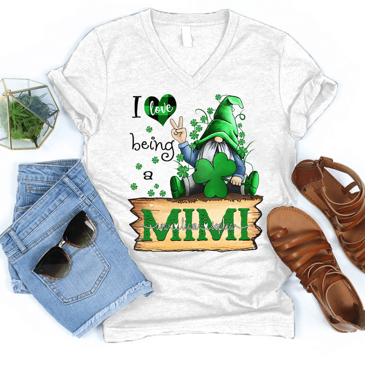 I Love Being A Mimi With Grandkids Names | Personalized V-Neck Shirt