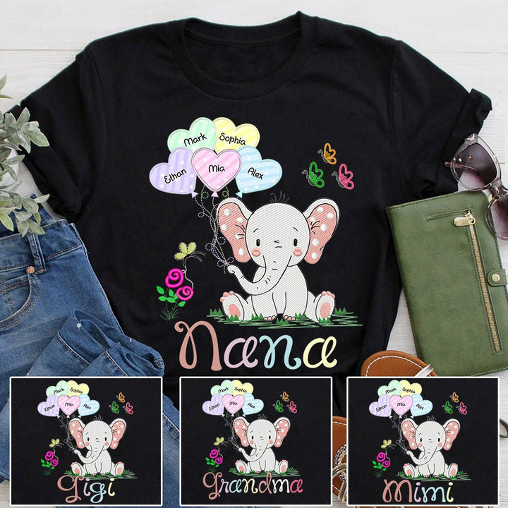 Nana Elephant Cute Hearts | Personalized T-Shirt