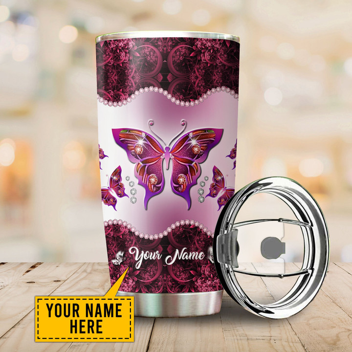 Custom Name Butterfly Pink Steel Stainless Tumbler