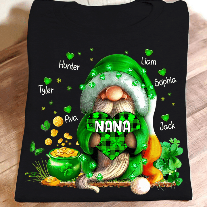 Nana Gnomes With Grandkids Names Heart - New | Personalized T-Shirt
