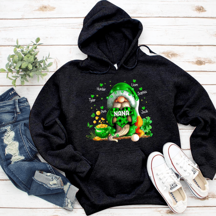 Nana Gnomes With Grandkids Names Heart - New | Personalized Hoodie