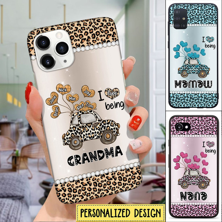 I Love Being Grandma Car With Heart Balloons Leopard Pattern Custom Silicone Phone Case