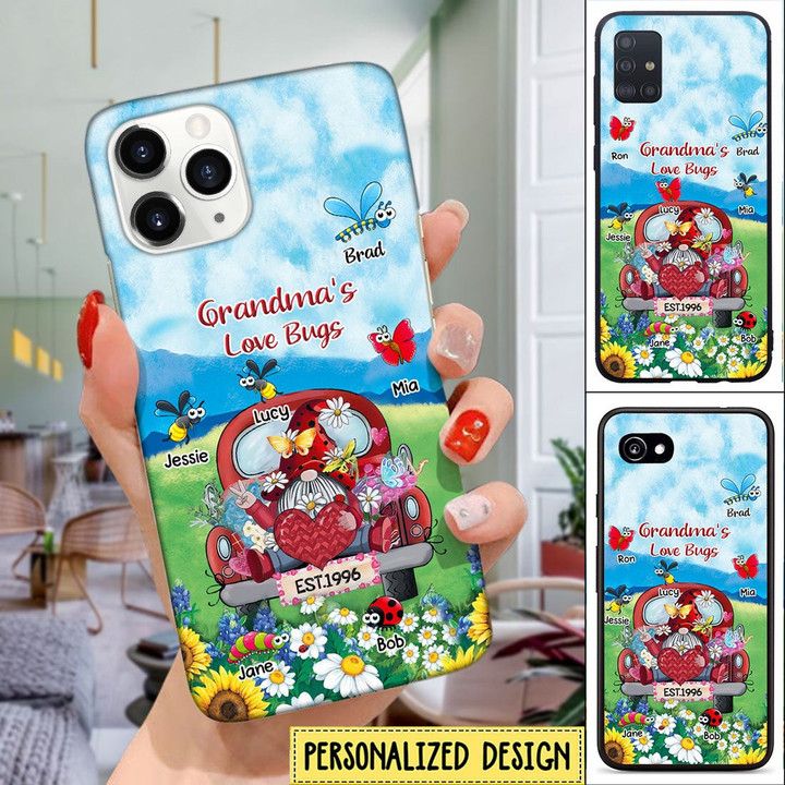 Grandma EST Gnome Grandma's Love Bugs Mother's Day Gift Custom Silicone Phone Case