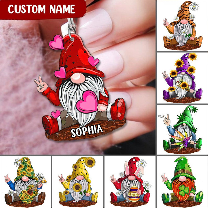 Lovely Gnome Custom Name Keychain Awesome Gift For Valentine Day
