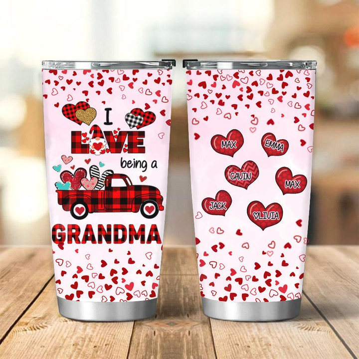 I love being nana valentine Red truck tumbler, Personalized Grandma and Grandkids, grandma gnome valentine's day gift