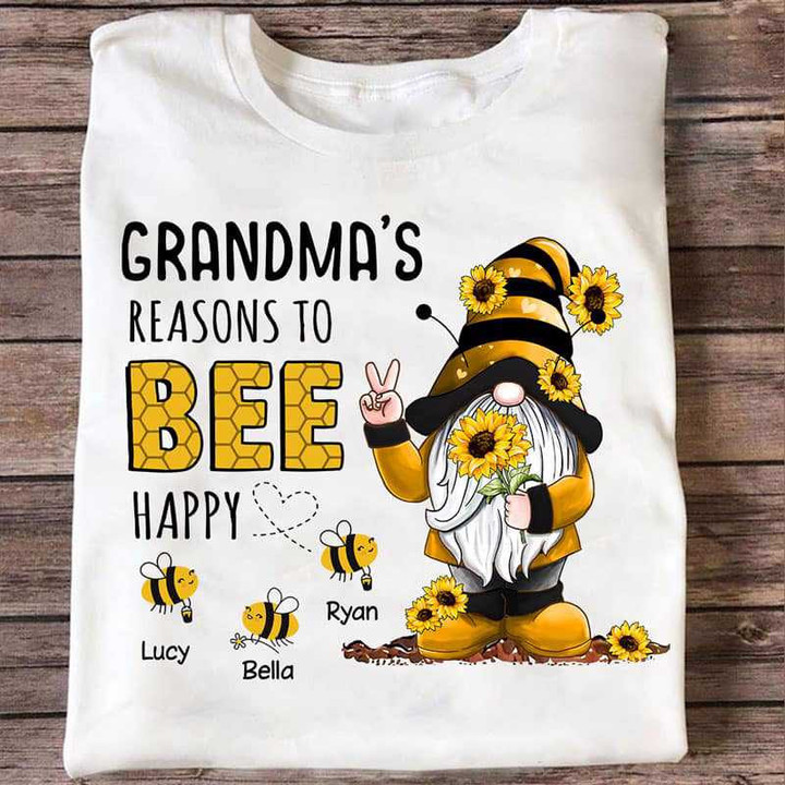 Gnome Grandma‘s Reason To Bee Happy Personalized Shirt, Grandma gift