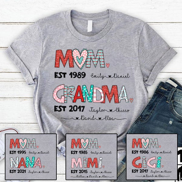 Personalized Mom and Grandma est with grandkids T-Shirt