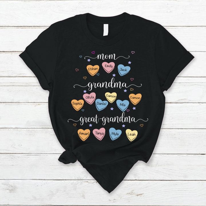 Personalized Mom Grandma And Great Grandma Hearts T-Shirt