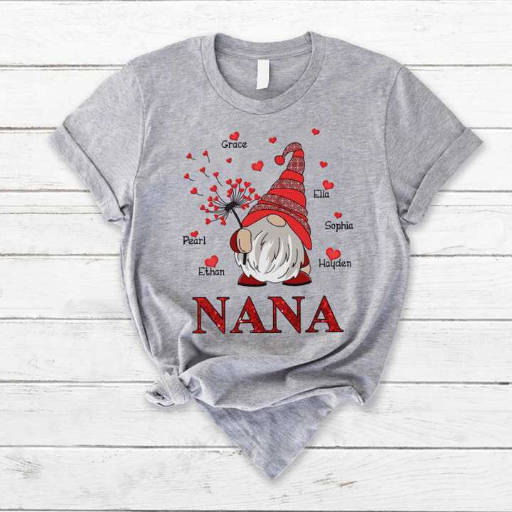Nana Gnome Heart Flower | Personalized T-Shirt