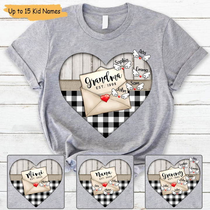 Personalized Grandma Est Grandkids Heart Letter T-Shirt