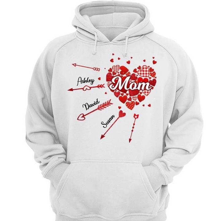 Hoodie & Sweatshirts Valentine Heart Arrows Mom Grandma Personalized Hoodie Sweatshirt Hoodie / White Hoodie / S
