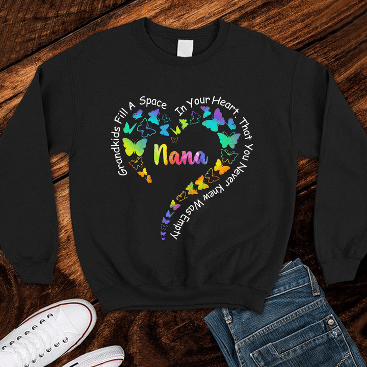 Grandkids Fill A Space In Your Heart That You Never Knew Was Empty Colorful Butterflies Heart | Personalized Sweatshirts