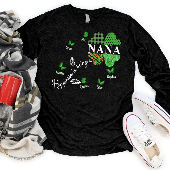 Nana Lucky With Grandkids Names - Patrick | Personalized Long Sleeve Shirt