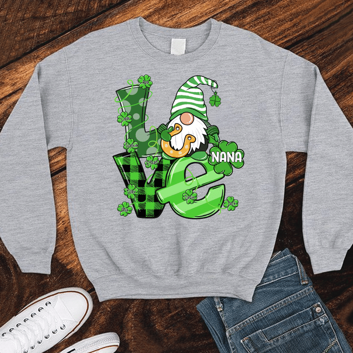 Love Nana Gnome With Grandkids Names - Patrick | Personalized Sweatshirts