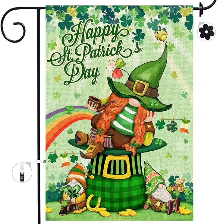 Happy St. Patrick's Day Leprechaun Green Hat Burlap Yard Flags