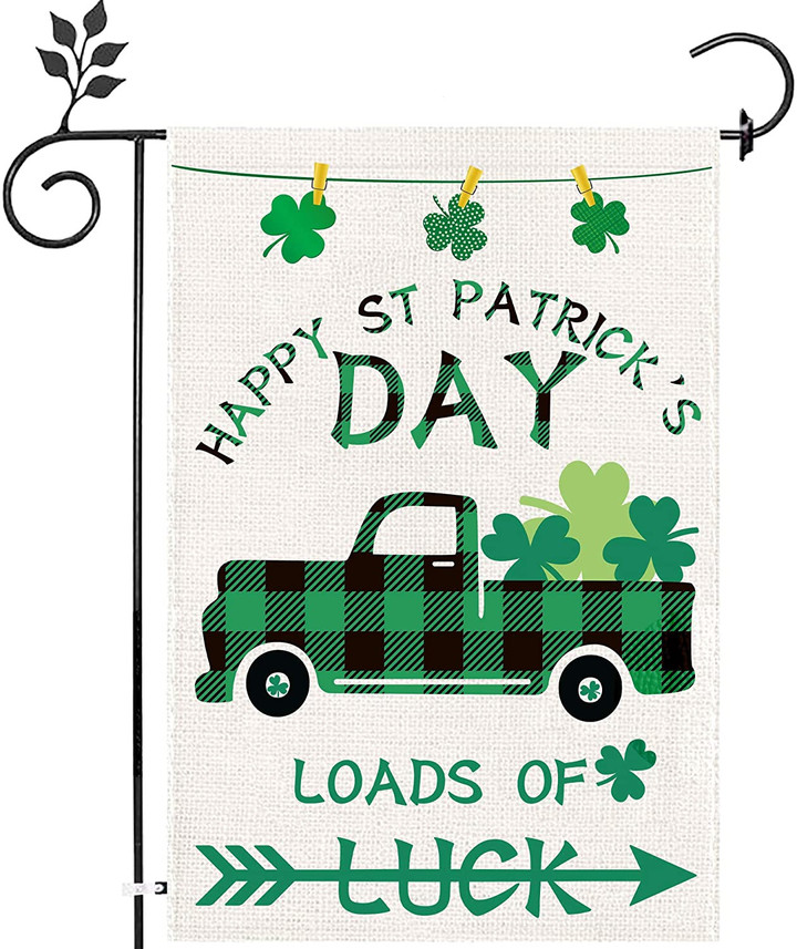 St Patricks Day Garden Flags, Lucky Truck Loads Of Luck Irish Garden Flag