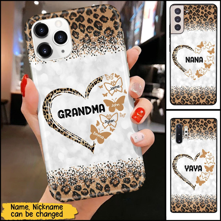 Personalized Grandma Mom Butterfly Heart Leopard Design Phone Case DDL19JAN22CT1 Silicone Phone Case Humancustom - Unique Personalized Gifts Iphone iPhone SE 2020 