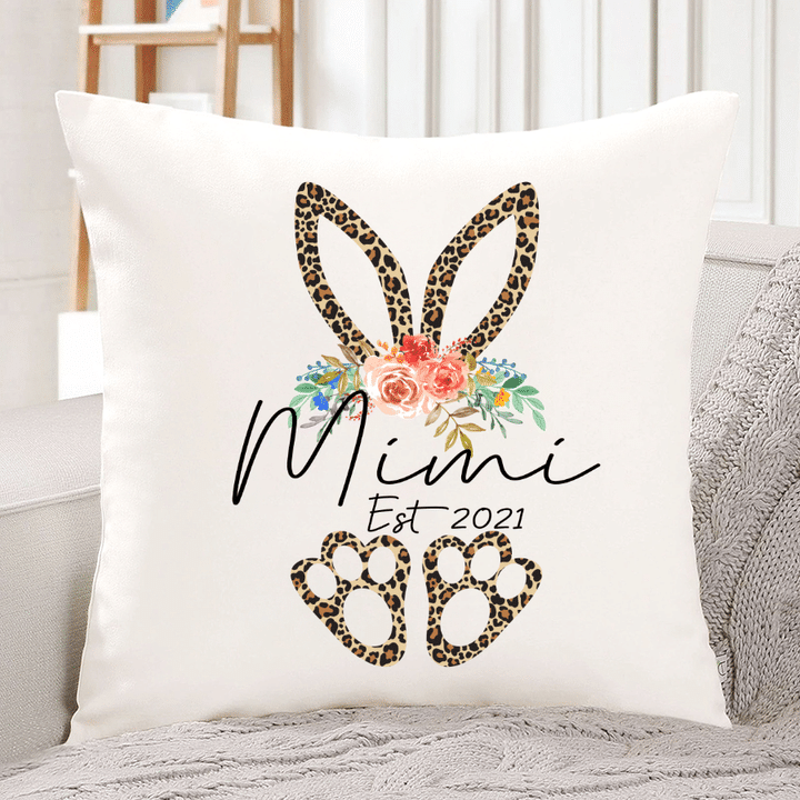 Personalized Bunny Leopard Flower Grandma Est Pillow