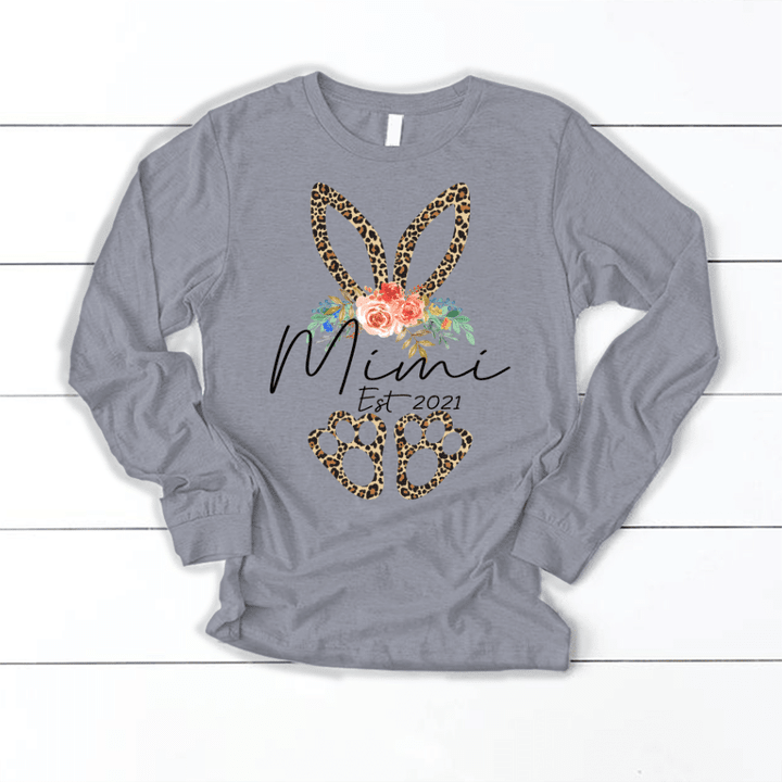 Bunny Leopard Flower Grandma Est | Personalized Long Sleeve Shirt