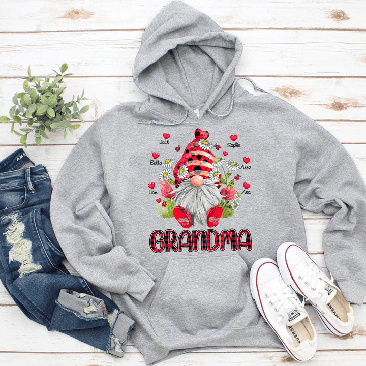 Grandma Gnomes With Grandkids Names Hearts | Personalized Hoodie