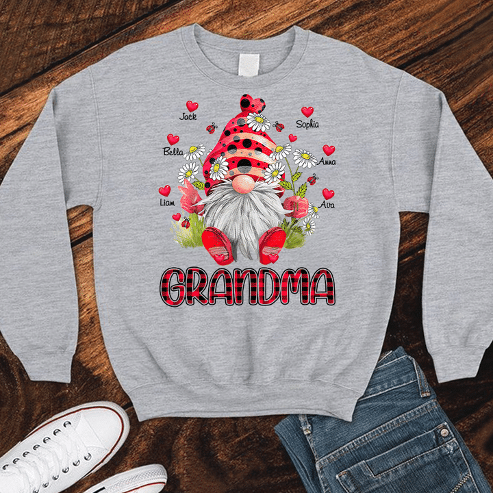 Grandma Gnomes With Grandkids Names Hearts | Personalized Sweatshirts