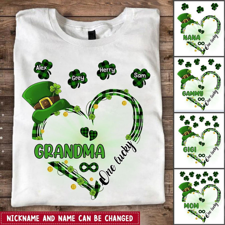 One Lucky Grandma Nana Mom Personalized Heart Clover St Patrick's Day Shirt NVL24JAN22TT1 White T-shirt and Hoodie Humancustom - Unique Personalized Gifts 