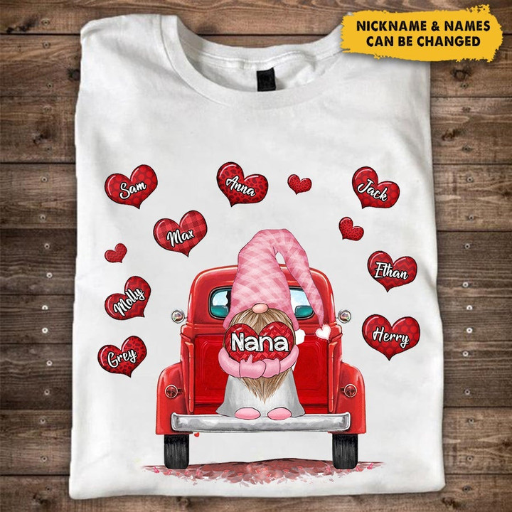 Nana Gnome Heart Love and Red Truck Personalized T-Shirt KNV20JAN22TT1 White T-shirt Humancustom - Unique Personalized Gifts 2XL White 