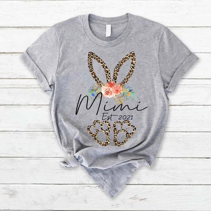 Personalized Bunny Leopard Flower Grandma Est T-Shirt