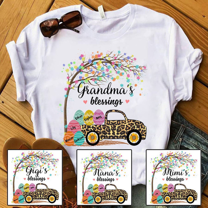 Grandma's Blessings Easter Truck Leopard | Personalized T-Shirt