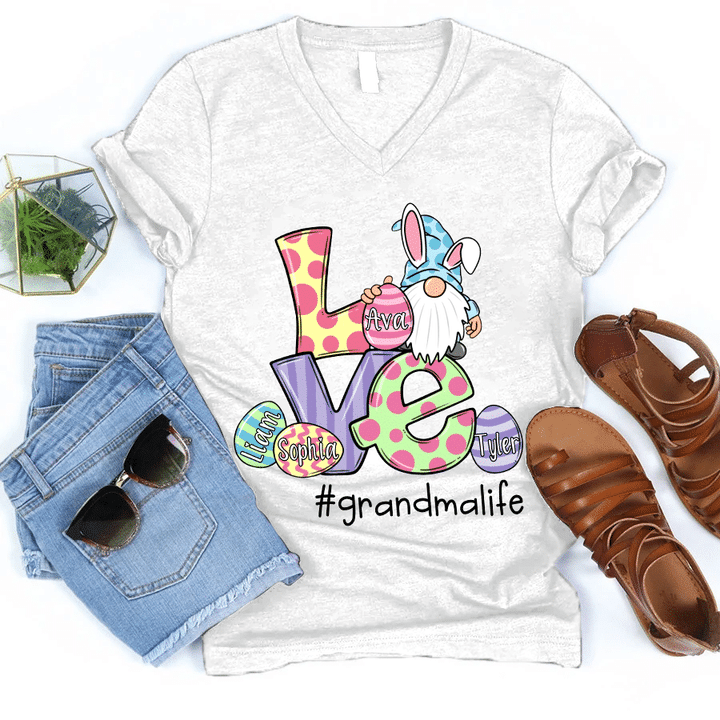 Love Grandma Life Easter | Personalized V-Neck Shirt