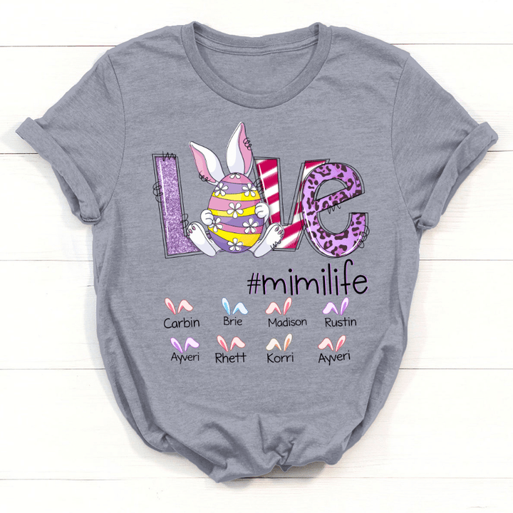 Personalized Love Bunny Grandma Life Custom Names T-Shirt