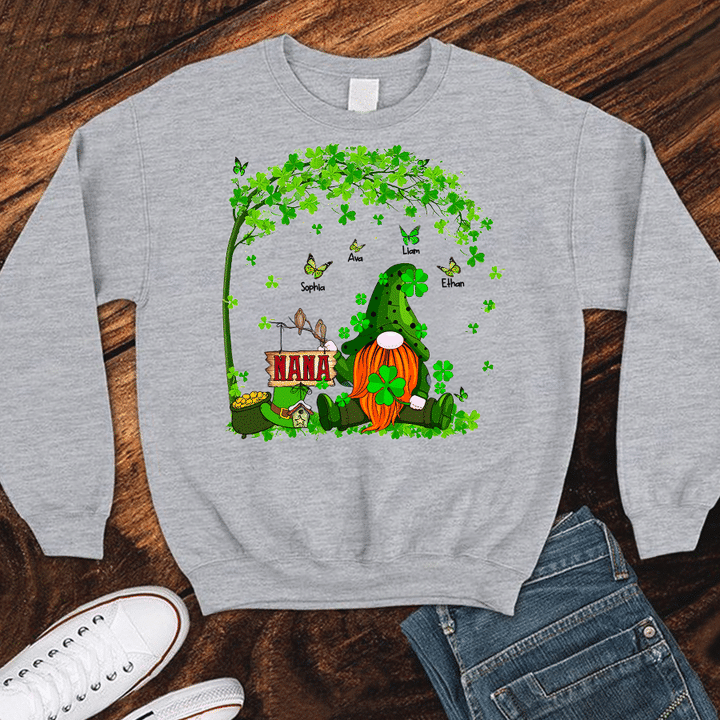 Nana Gnome With Grandkids Names Butterfly - Patrick | Personalized Sweatshirts