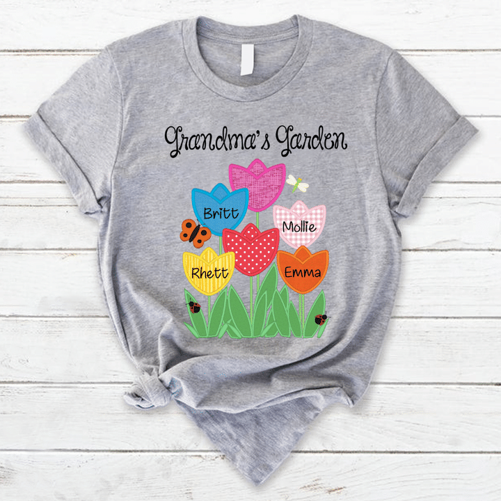 Personalized Grandma Garden with Grandkids Flower T-Shirt