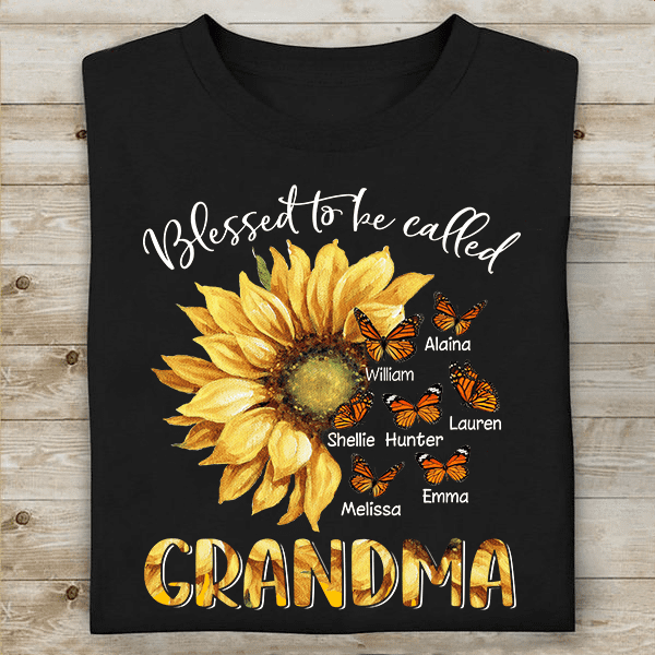 Personalized blessed to be called grandma with grandkids sunflower v1