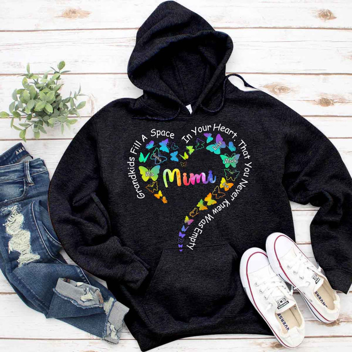 Mimi - Grandkids Fill A Space In Your Heart That You Never Knew Was Empty Colorful Butterflies Heart | Personalized Hoodie