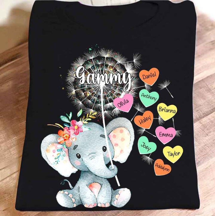 Gammy Elephant Cute with Grandkids Heart | Personalized T-Shirt